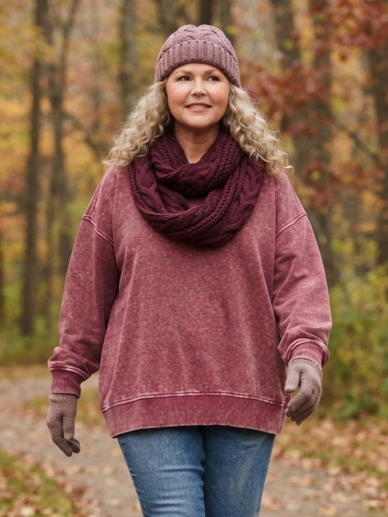 Zenana Outfitters Tops - 262 FREE SHIPPING Zenana 1X - 3X Cabernet ACID WASH OVERSIZED
FLEECE PULLOVER